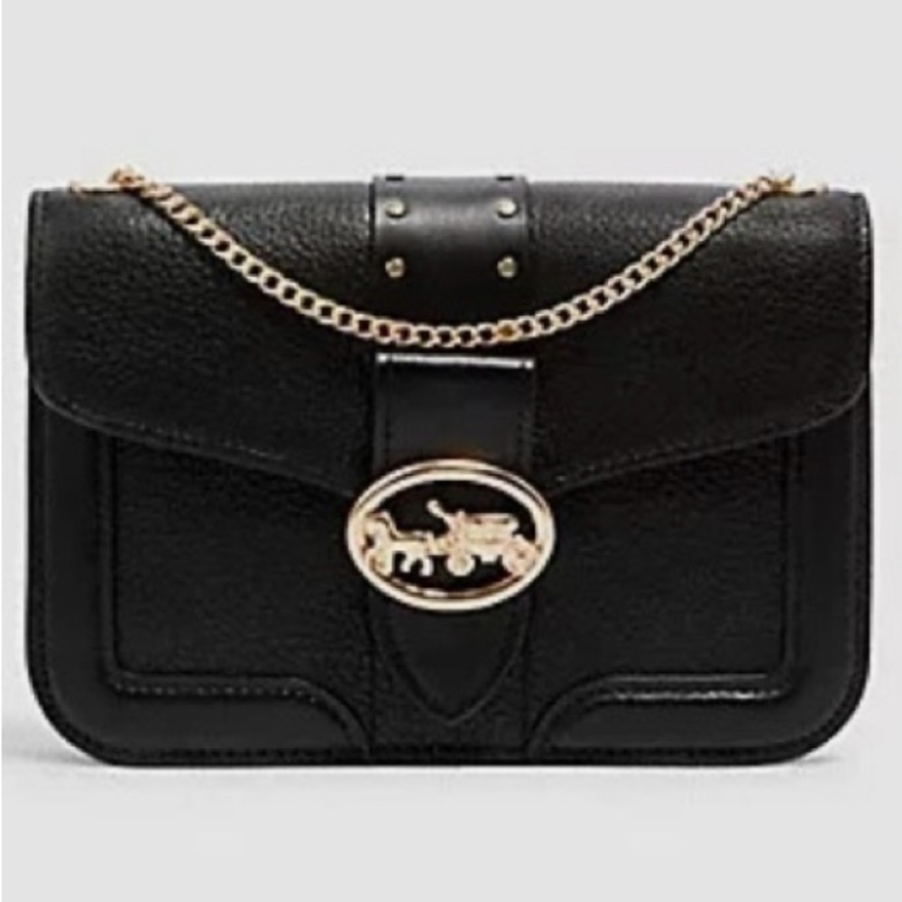 Coach Georgie with Rivets Black Leather Crossbody Bag with Gold Chain